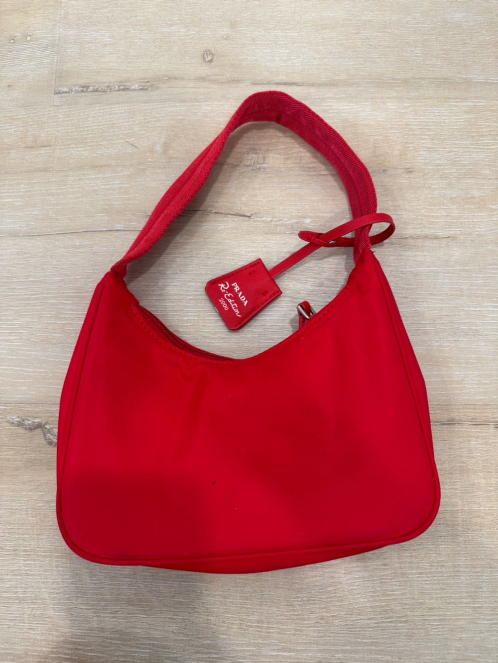 Prada Red Nylon Shoulder Bag with Triangular Logo - Picture 2 of 3